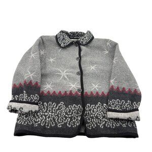 Croft & Barrow Womens Gray Nordic‎ Snowflake Knit Button Cardigan Sweater S